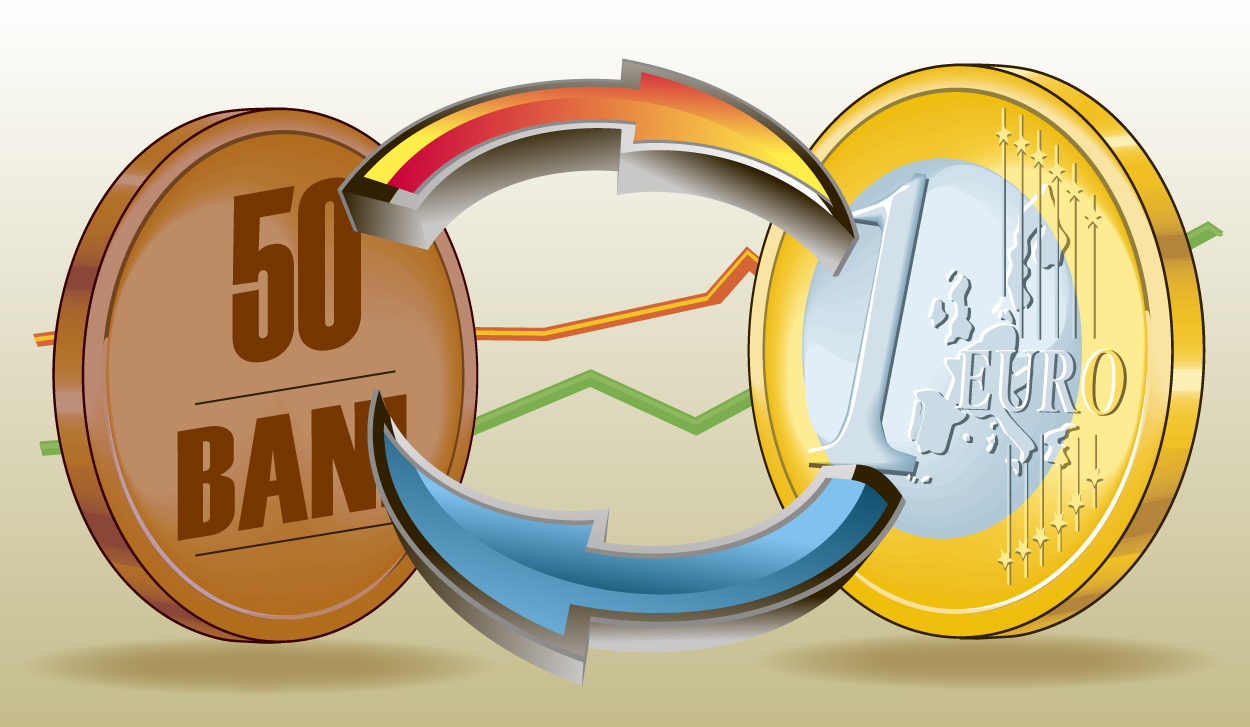 Cursul oficial al euro coboară consistent, până spre 4,38 lei